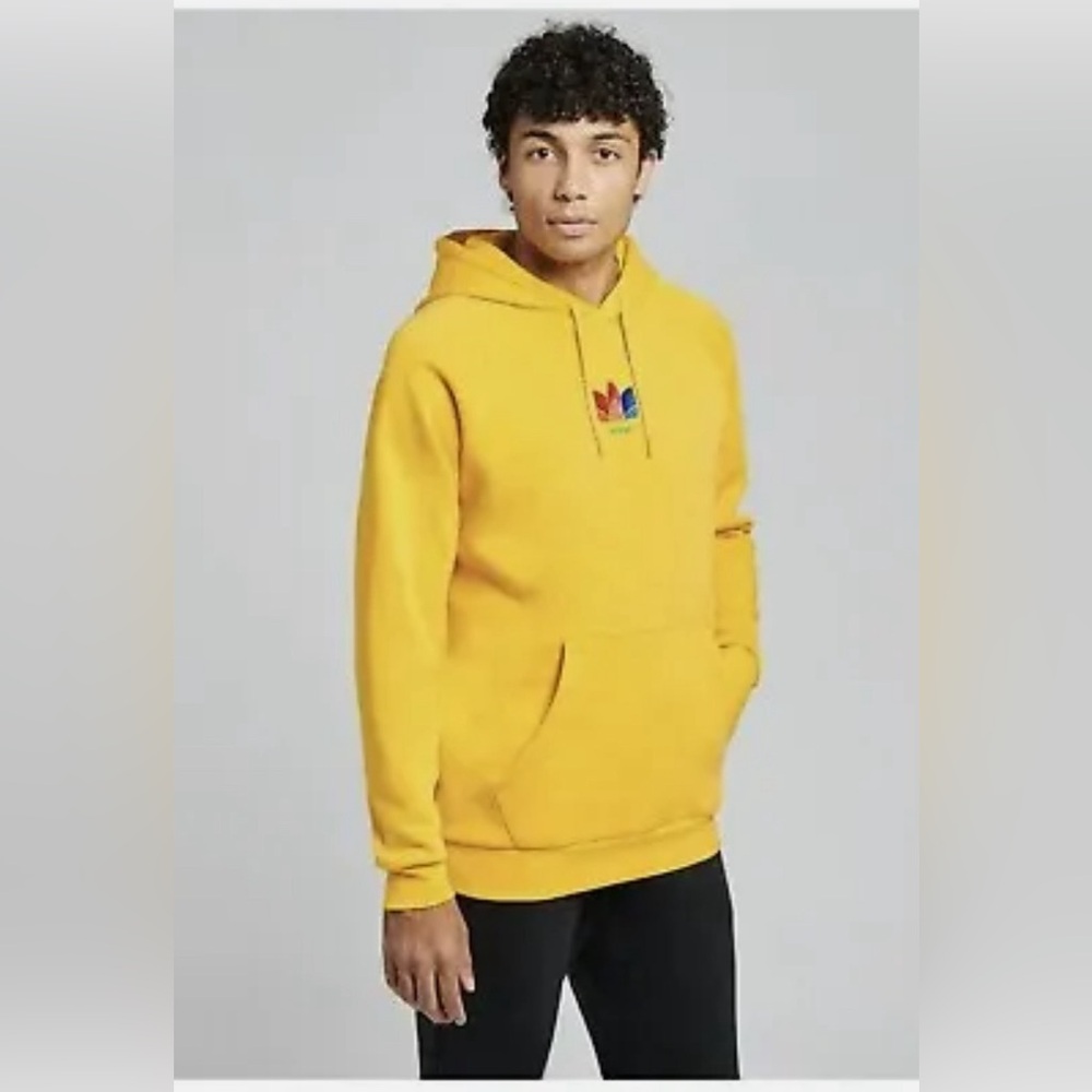 Adidas Originals Yellow Trefoil Graphic Sweat Hoodie Active Gold Mens Size M - Picture 5 of 5